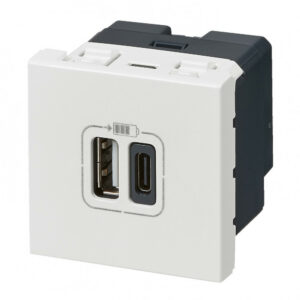 Prise double avec USB C et A, LEGRAND Mosaic, blanc
