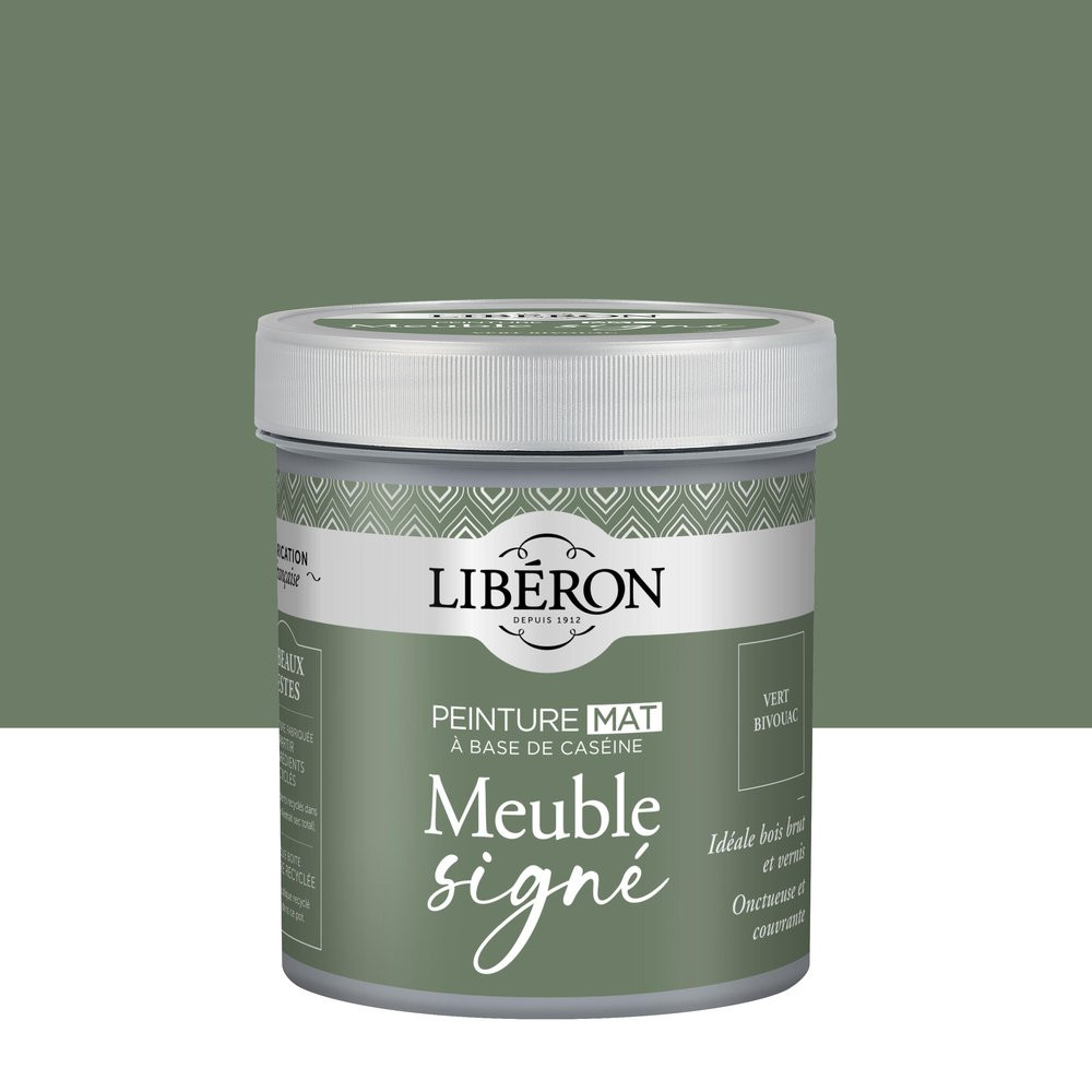 Peinture meuble et boiserie Caséine, meuble signé LIBÉRON vert bivouac mat 0.5L
