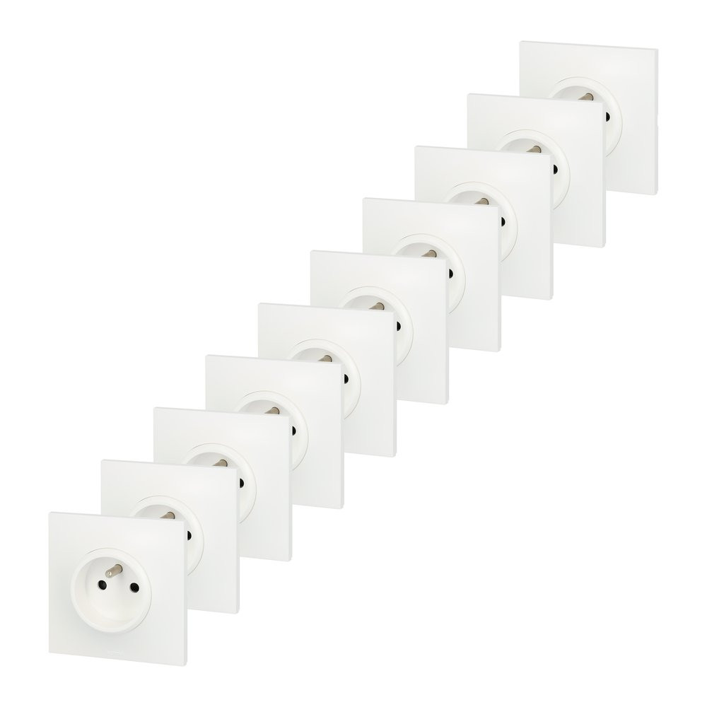 Lot de 10 prises avec terre Neptune, blanc, LEGRAND