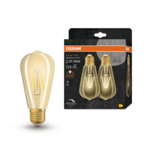 Lot de 2 ampoules led, filament decoratif, Edison E27, 55W, blanc chaud, OSRAM
