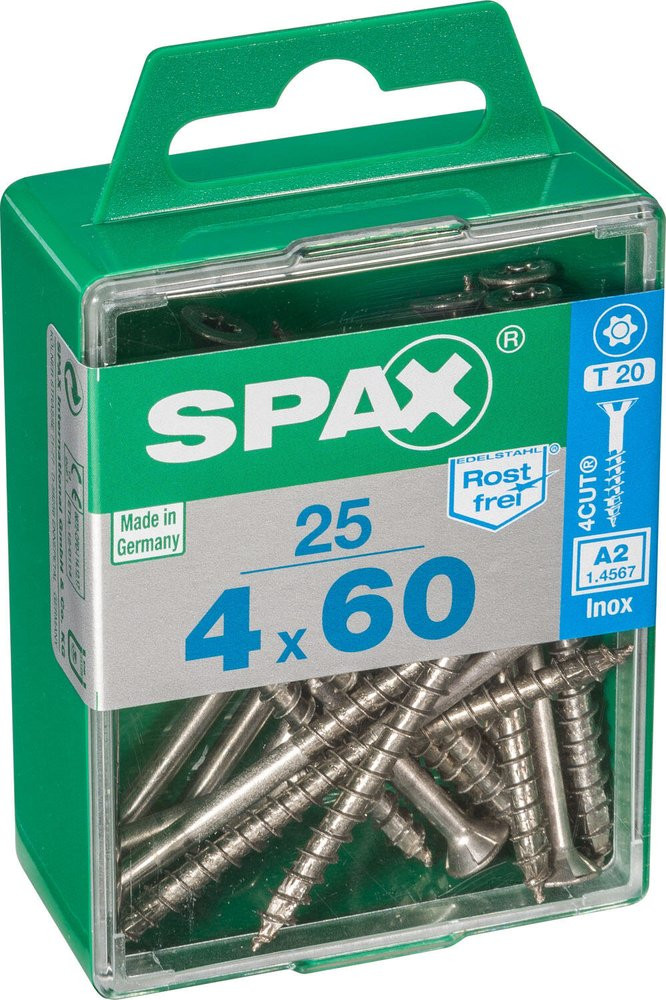 Lot De 25 Vis Inox Tête Fraisée Torx Spax, Diam.4 Mm X L.60 Mm