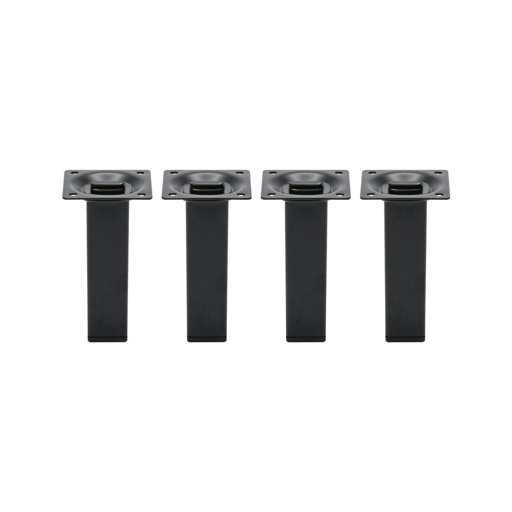 Lot de 4 pieds de meubles CIME fixe carré, acier noir produit sans finition Ht.