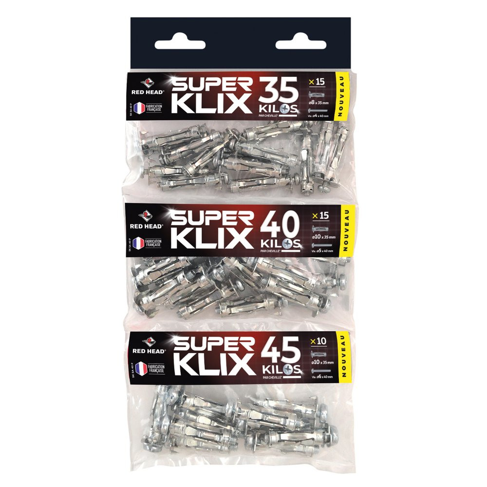 Lot de 40 Cheville murale avec vis superklix SK SA 40 P RED HEAD, 8 x L.35 mm
