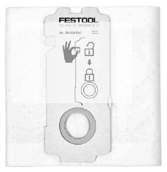 Lot de 5 sacs filtre SELFCLEAN SC-FIS-CT MINI/MIDI-2/5/CT15 FESTOOL 204308