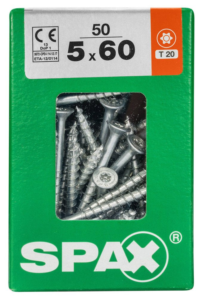 Lot De 50 Vis Acier Tête Fraisée Torx Spax, Diam.5 Mm X L.60 Mm