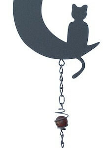 Carillon en forme de chat et de lune avec perles - anthracite