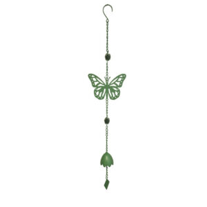 Carillon papillon vert pâle 17,5 x 6,5 x 92 cm - acier époxy - cloche décorative