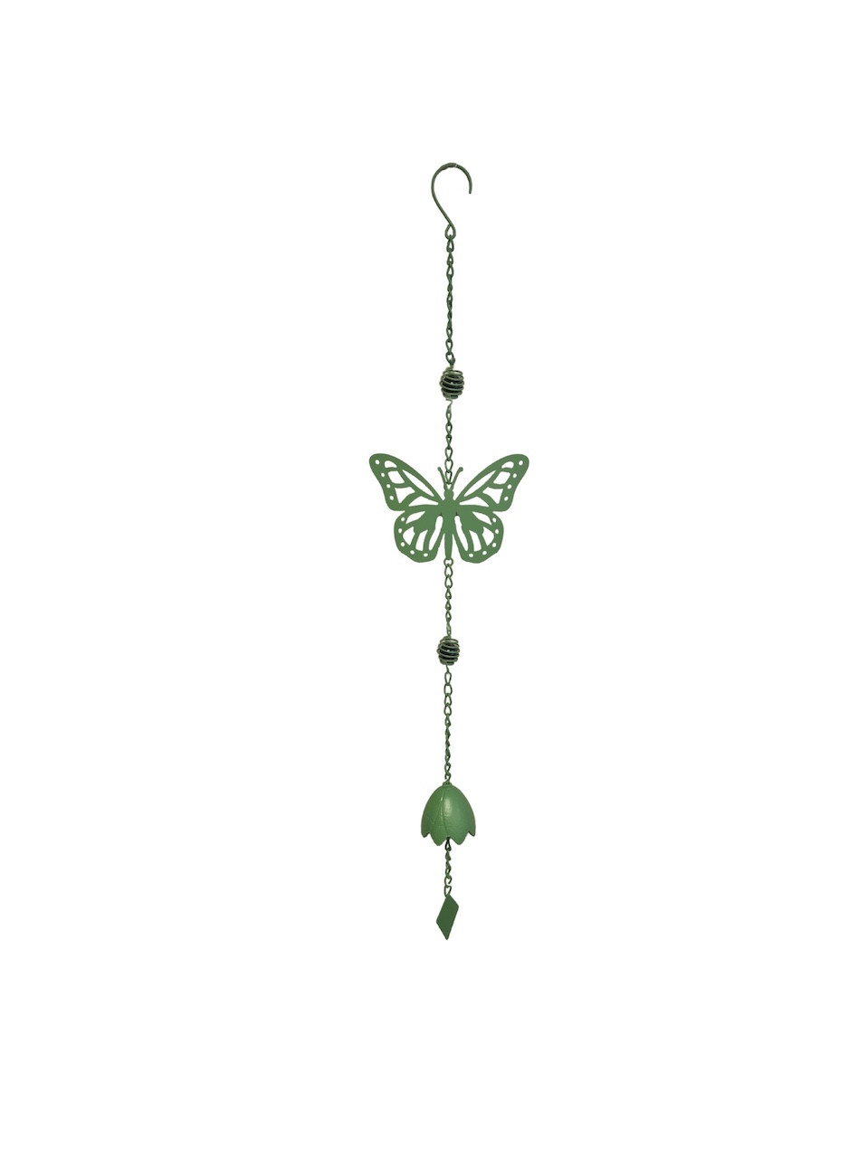Carillon papillon vert pâle 17,5 x 6,5 x 92 cm - acier époxy - cloche décorative