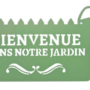 Pancarte décorative en métal "Bienvenue" - 31x16,5cm - vert pâle