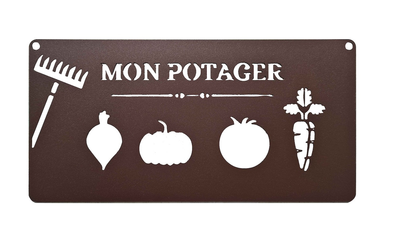 Pancarte décorative en métal "Mon potager - 25x12,5cm - fer vieilli