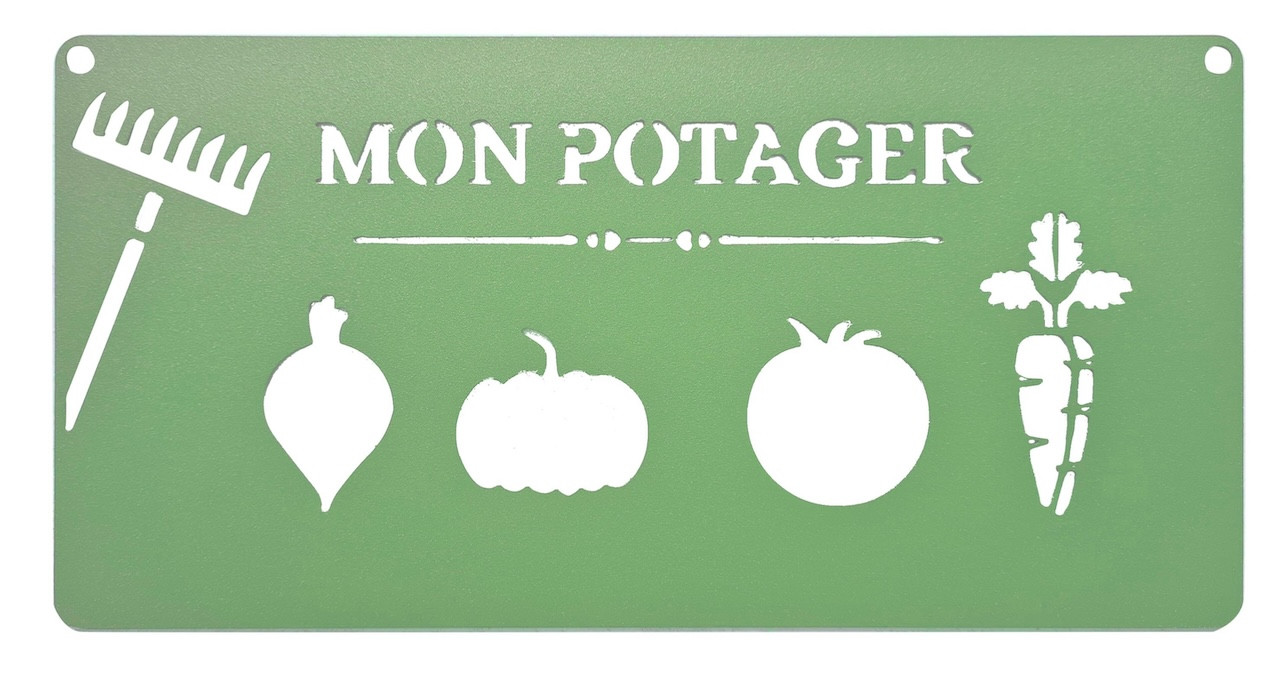 Pancarte décorative en métal "Mon potager" - 25x12,5cm - vert pâle