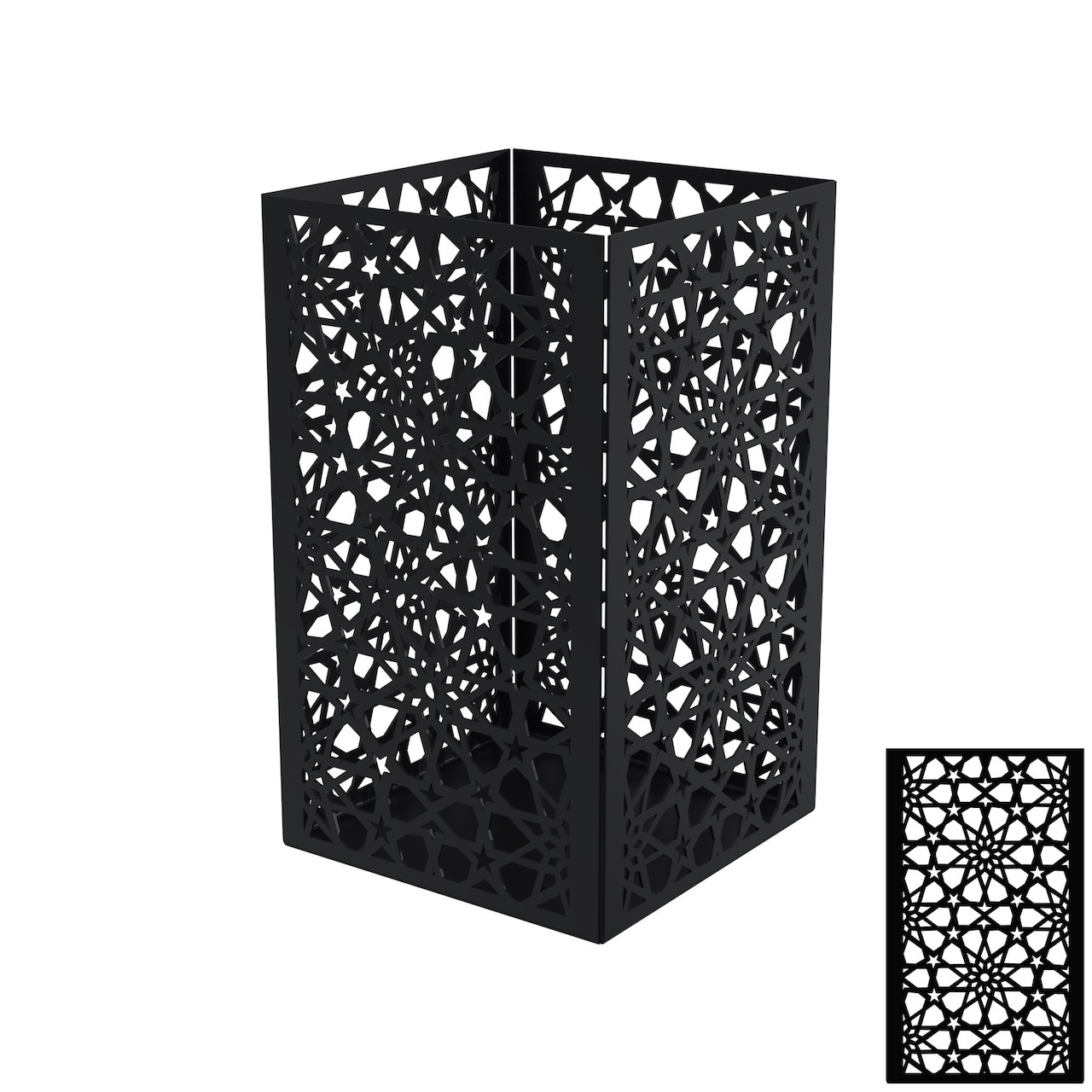 Photophore carré noir charbon 17,5 x 17,5 x 30 cm - acier époxy - motif étoile