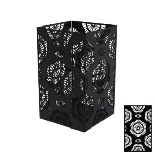 Photophore carré noir charbon 17,5 x 17,5 x 30 cm - acier époxy - motif fleur