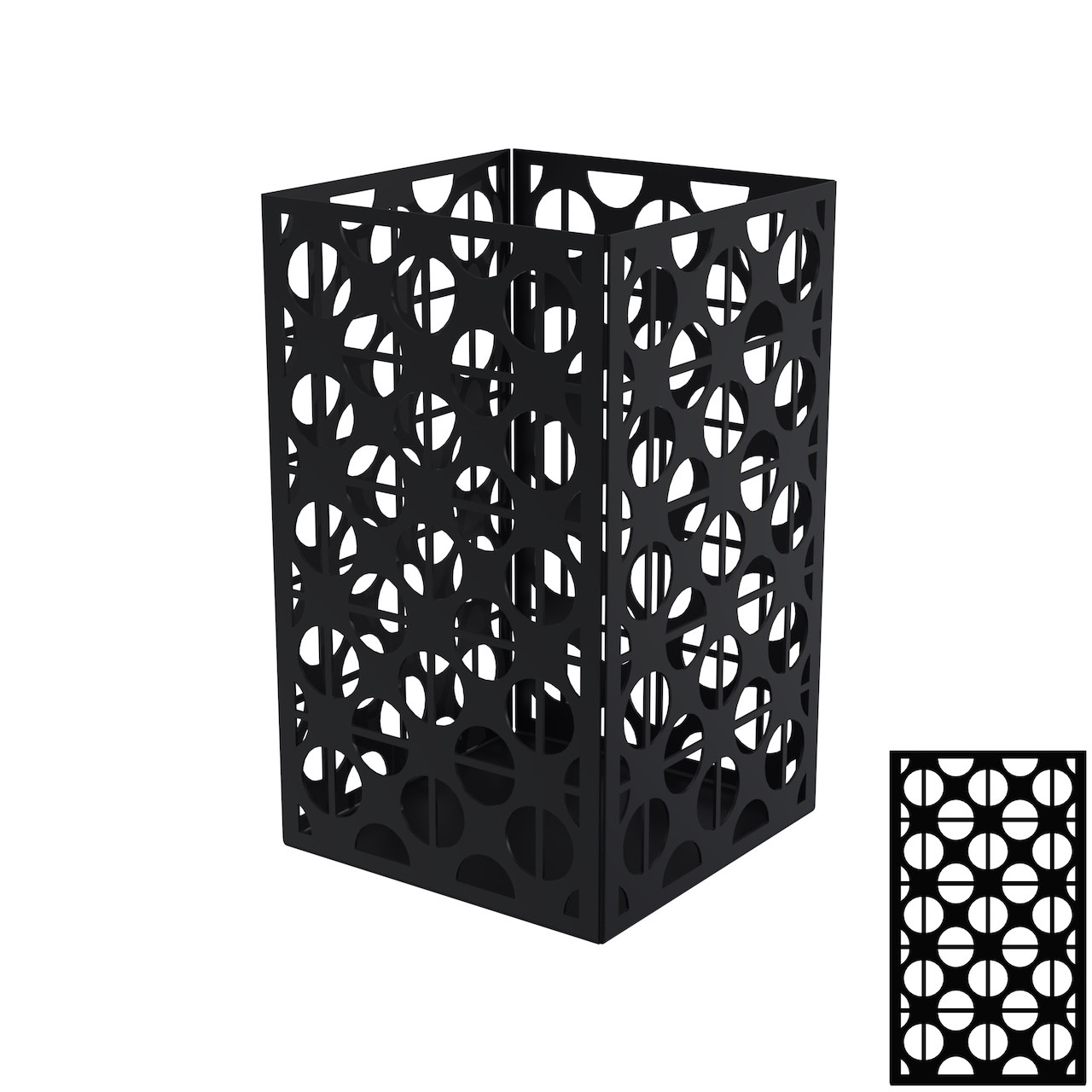 Photophore carré noir charbon 17,5 x 17,5 x 30 cm - acier époxy - motif géométrique
