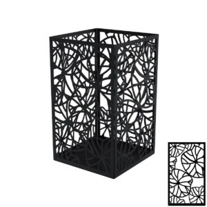 Photophore carré noir charbon 17,5 x 17,5 x 30 cm - acier époxy - motif nénuphar