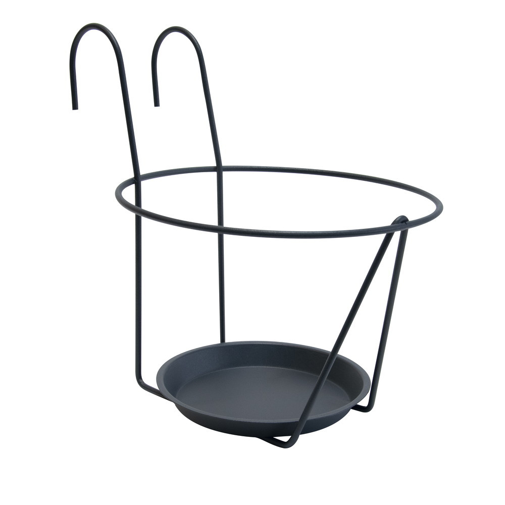 Porte pot soucoupe crochet anthracite - 25 cm - Acier époxy