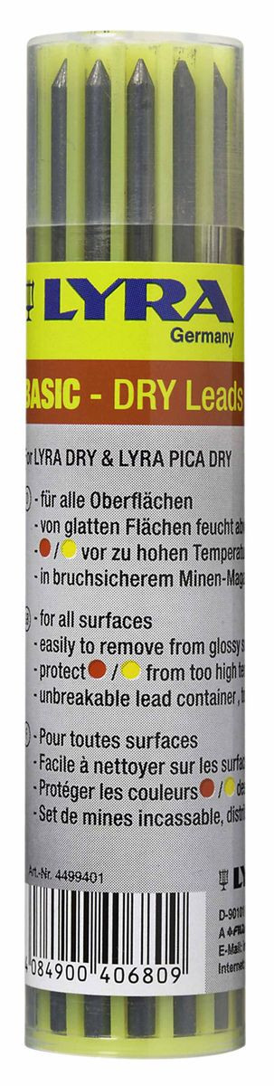 Etui de 12 mines LYRA DRY couleur (6 graphites, 3 rouges, 3 jaunes)