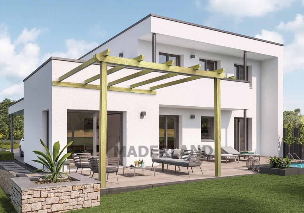 Pergola en bois adossée - modèle LLORET - 420 x 420 cm