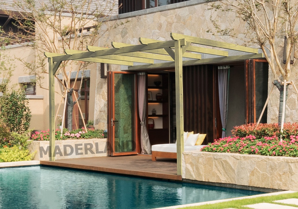 Pergola en bois adossée - modèle NARBONNE - 600 x 420 cm