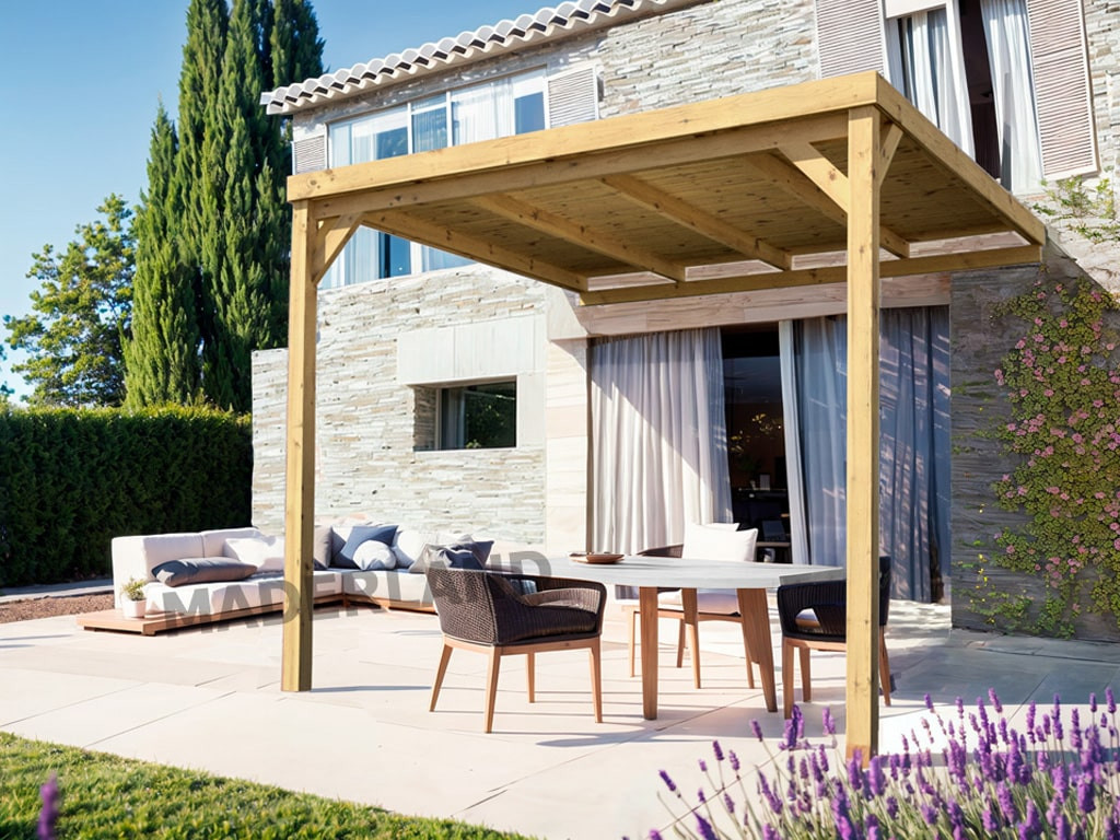 Pergola en bois adossée - modèle RENNES - 400 x 400 cm