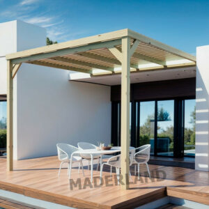 Pergola en bois adossée semi-couverte - modèle MONTPELLIER - 400 x 400 cm