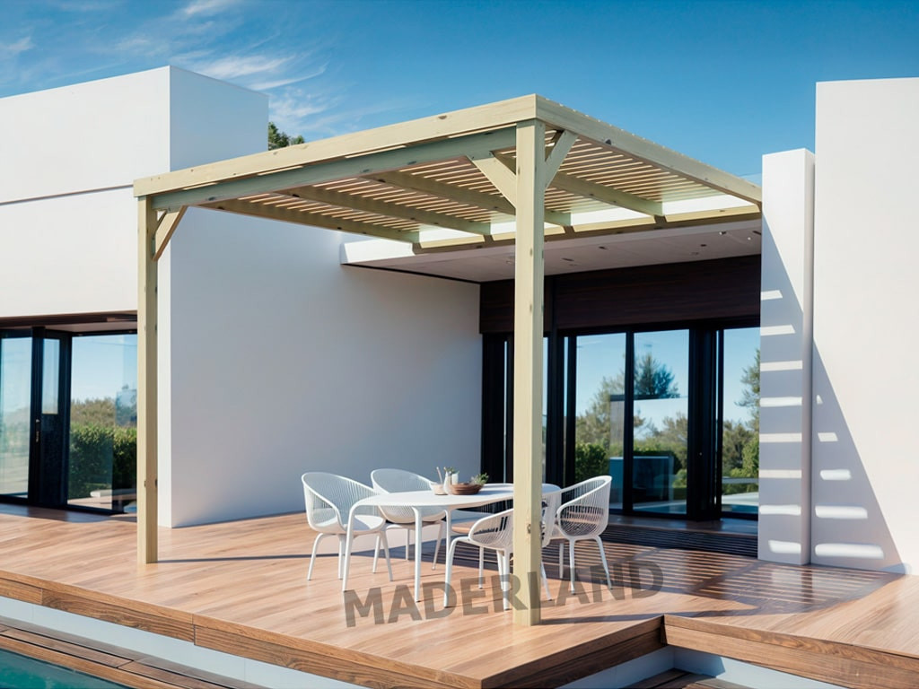 Pergola en bois adossée semi-couverte - modèle MONTPELLIER - 500 x 400 cm