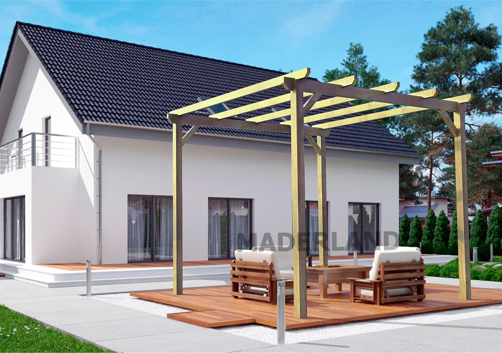 Pergola en bois autoportante - modèle MADRID - 510 x 420 cm