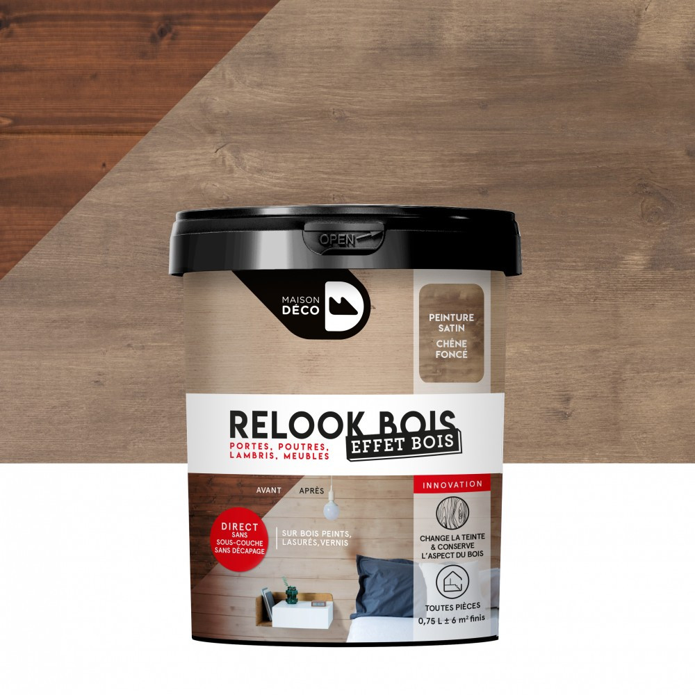 Lasure intérieure poutre et lambris Relook bois MAISON DECO, chene fonce, 0.75 l