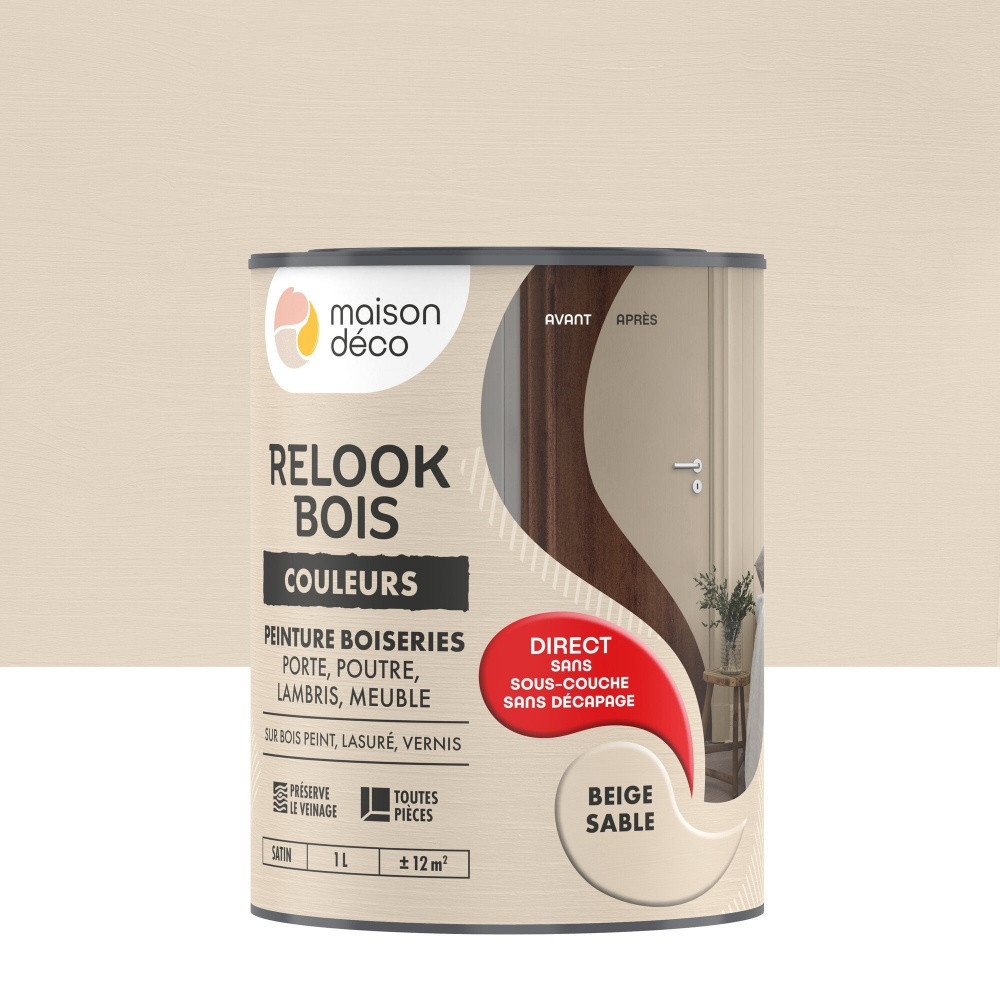 Peinture Relook bois MAISON DECO, beige sable satine, 1 l