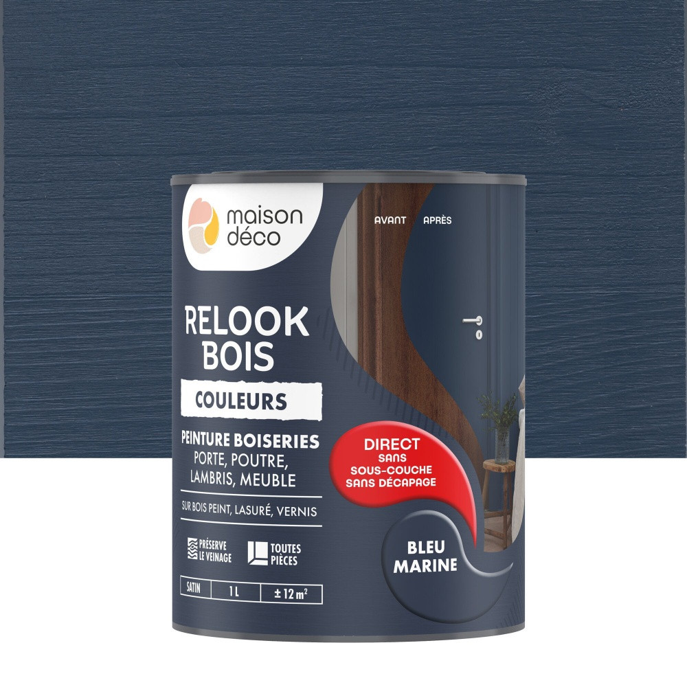 Peinture Relook bois MAISON DECO, bleu marine satine, 1 l