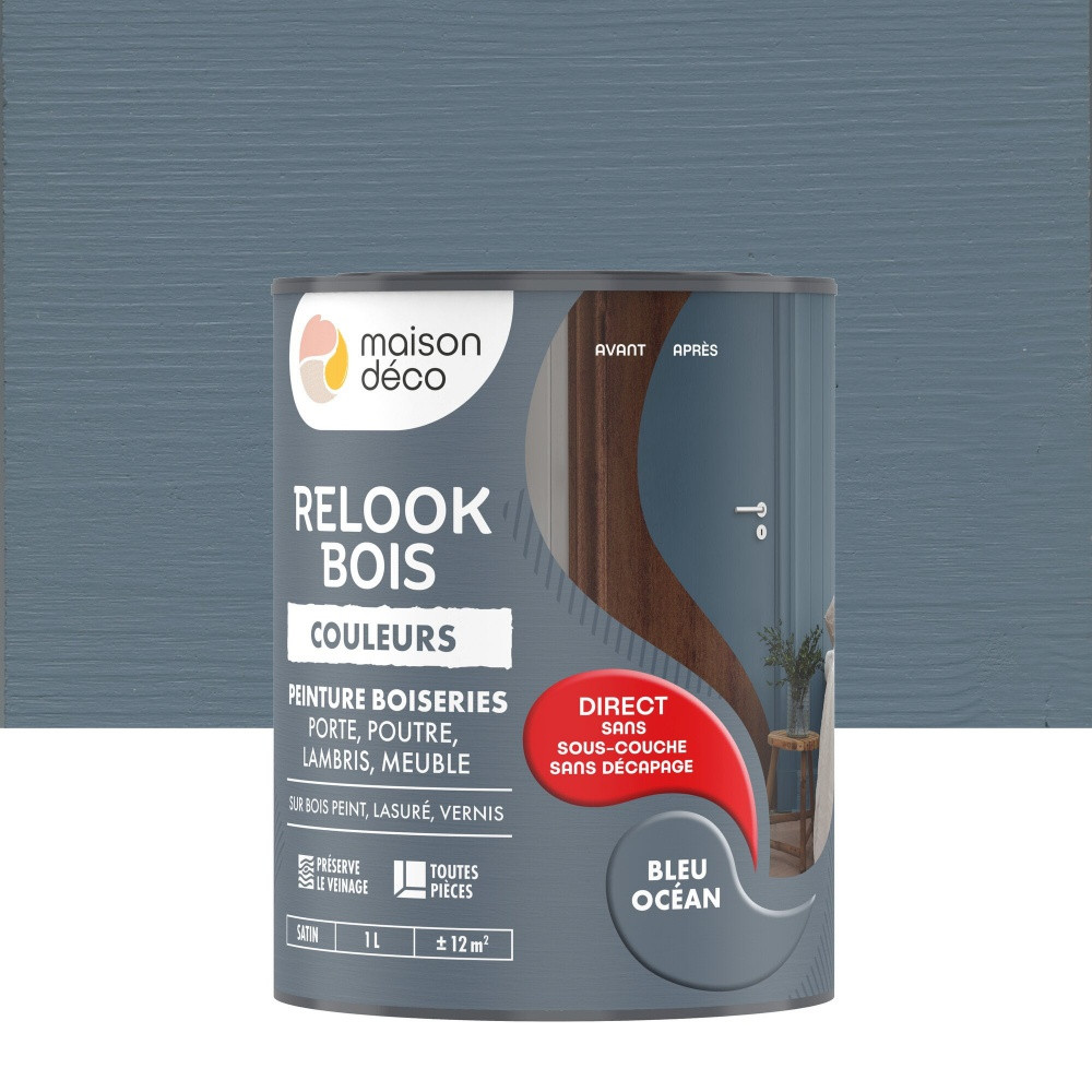 Peinture Relook bois MAISON DECO, bleu ocean satine, 1 l