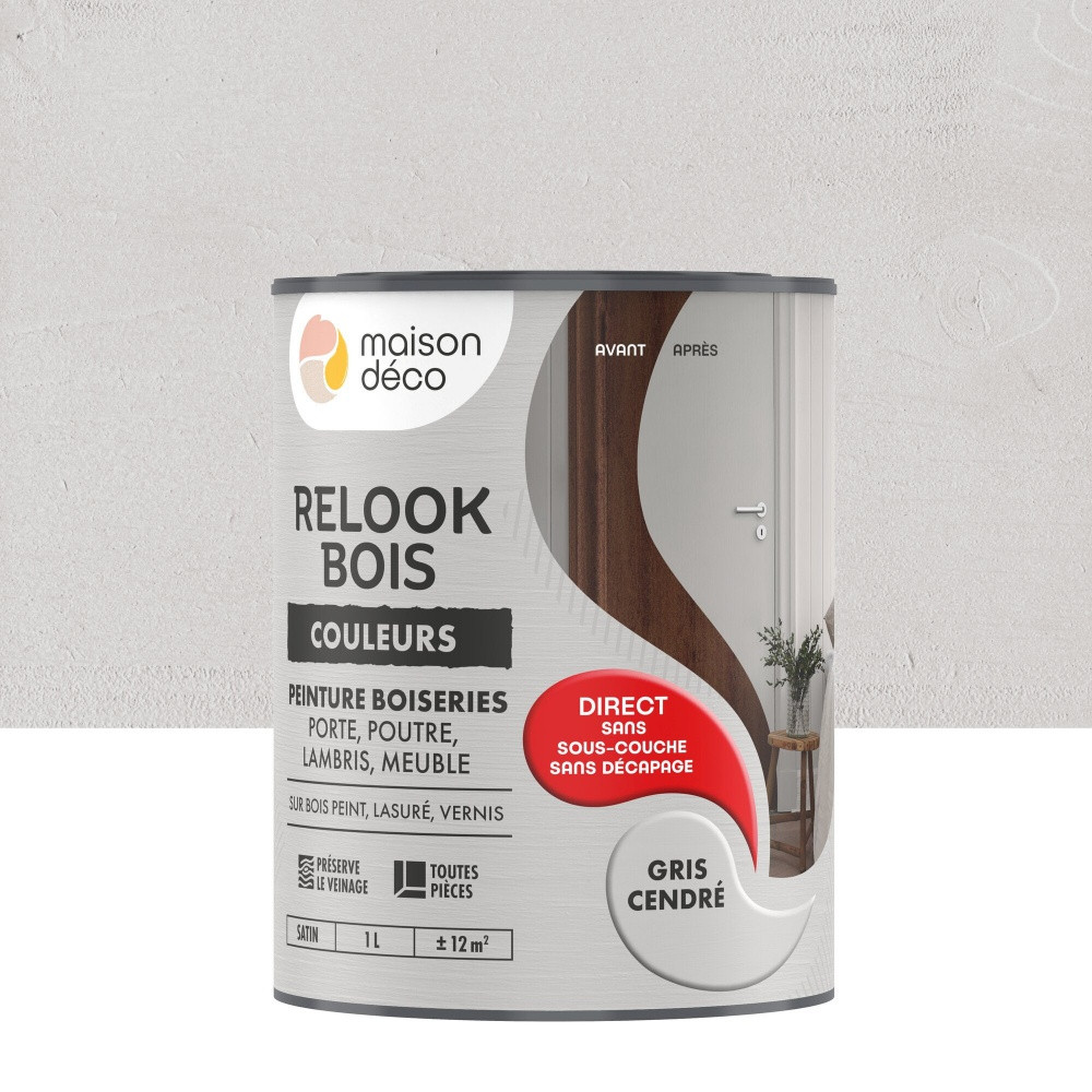 Peinture Relook bois MAISON DECO, gris cendre satine, 1 l