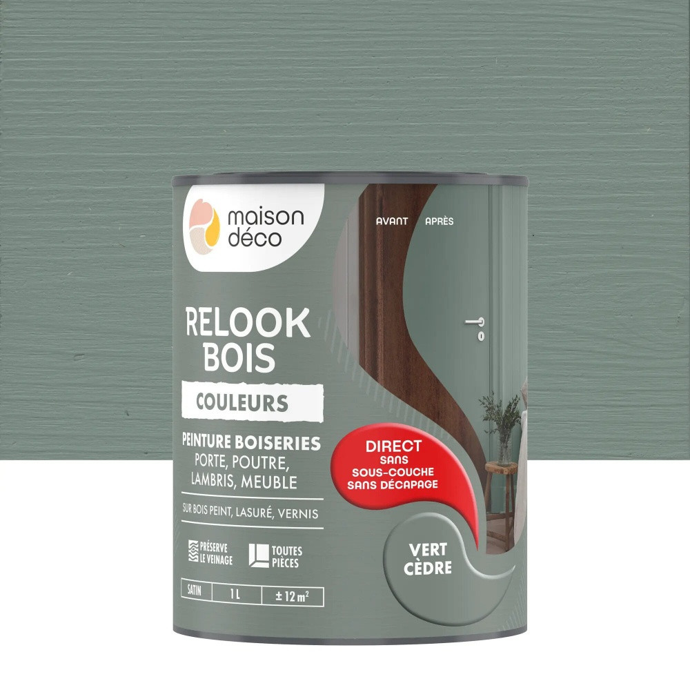 Peinture Relook bois MAISON DECO, vert cedre satine, 1 l