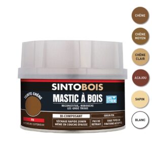 Mastic à bois SINTOBOIS fin blanc 190 g + 8 g SINTO 33890