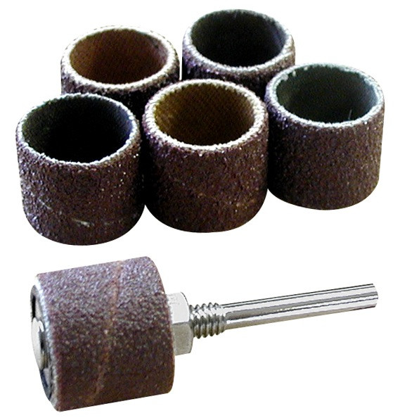 6 tambours abrasifs haute qualité Ø 15 mm + support