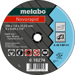 Meules de tronçonnage Novorapid 230x1,9x22,23 Inox