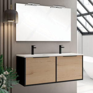 Meuble de salle de bain 120 cm double vasque 2 façades et 4 tiroirs ALBA noir/roble COSYNEO DUOXALBA1202FNOIROBBLA
