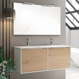 Meuble de salle de bain 120 cm double vasque 2 façades et 4 tiroirs ALBA blanc/roble COSYNEO DUOXALBA1202FBLAROBBLA