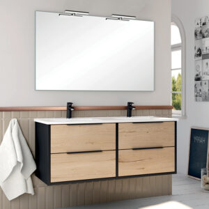 Meuble de salle de bain 120 cm Double vasque 4 tiroirs sans miroir ALBA noir/roble COSYNEO DUOXALBA120NOIROBBLAB