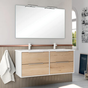 Meuble de salle de bain 120 cm double vasque 4 tiroirs sans miroir ALBA blanc/roble COSYNEO DUOXALBA120BLAROBBLAB