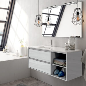 Meuble de salle de bain 120 cm vasque déportée 2 tiroirs et 2 niches OLYMPE hibernian (bois blanchi) COSYNEO VENOLYMPE120HIB