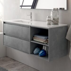 Meuble de salle de bain 120 cm vasque déportée 2 tiroirs et 2 niches sans miroir OLYMPE ciment (gris) COSYNEO VENOLYMPE120CIMB