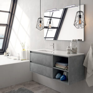 Meuble de salle de bain 120 cm vasque déportée 2 tiroirs et 2 niches OLYMPE ciment (gris) COSYNEO VENOLYMPE120CIM