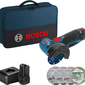 Meuleuse d'angle 12 V GWS 12V-76 Professional + 2 batteries 2 Ah + chargeur + sac à outil soft bag BOSCH 06019F200C