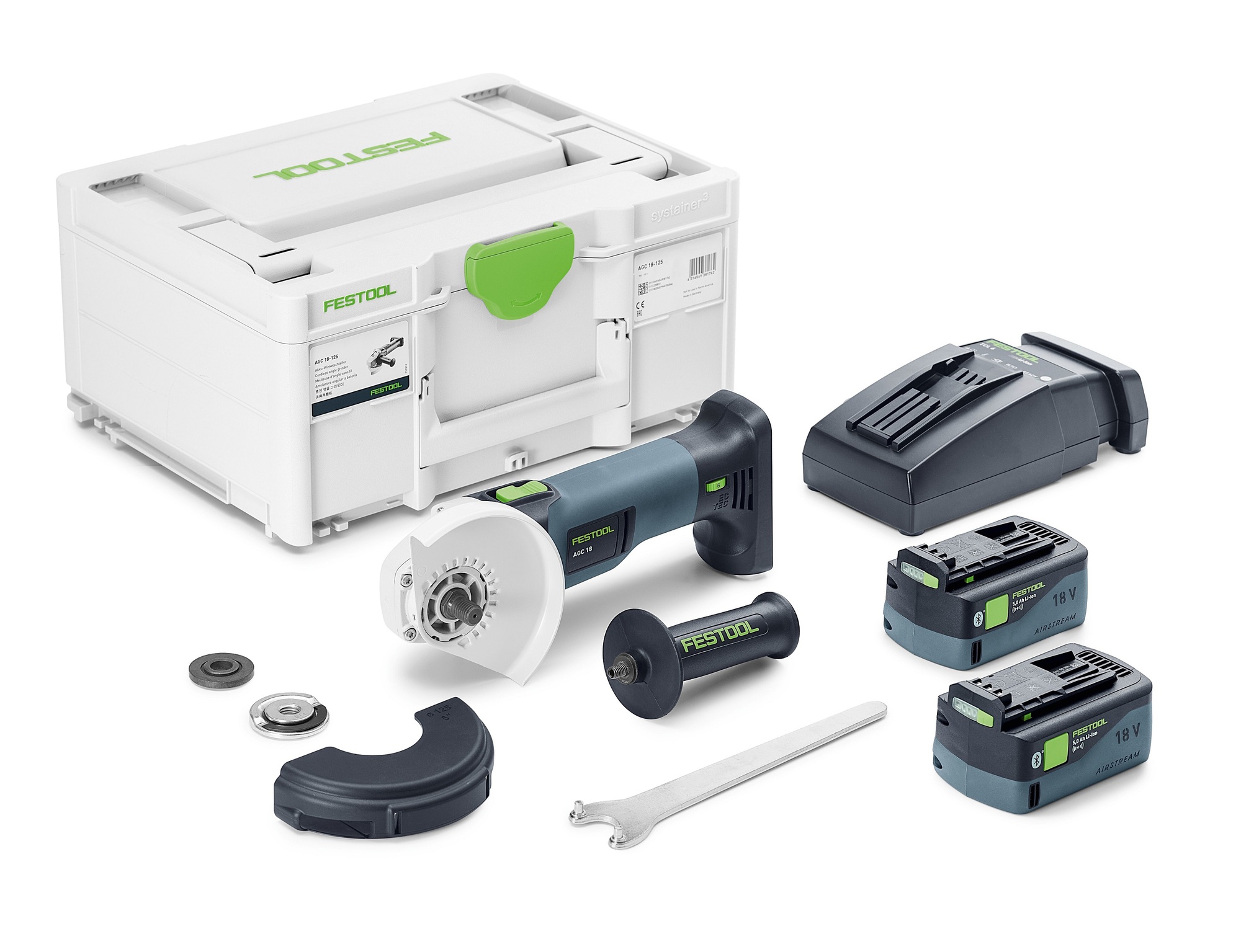 Meuleuse d'angle 18 V AGC 18-125 5,0 Ebi-Plus + 2 batteries 5 Ah + chargeur rapide + coffret SYSTAINER FESTOOL 578368