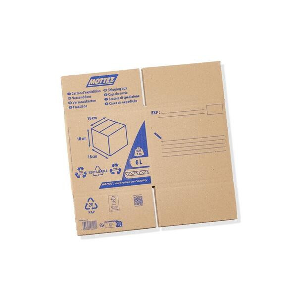 Carton d'expédition MOTTEZ, 6 l, l.18 cm x H.18 cm x p.35 cm