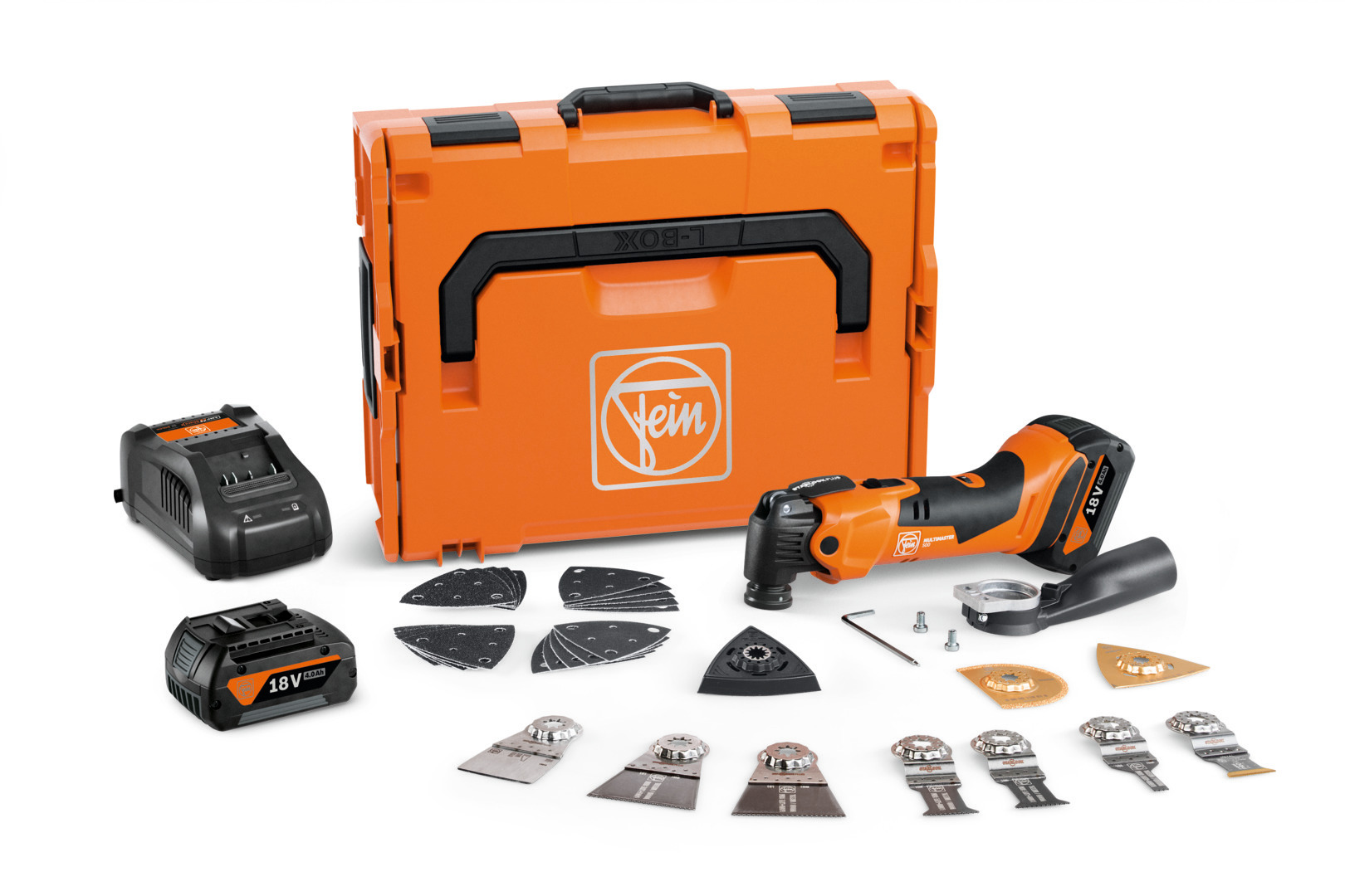 Multimaster 18 V AMM 500 PLUS Top + 2 batteries 4 Ah + chargeur rapide + coffret L-BOXX FEIN 71293861000