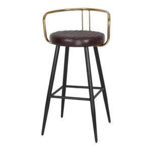 Tabouret haut en cuir avec un style Mid Century et structure en tubes d’acier - modèle 075 - marron