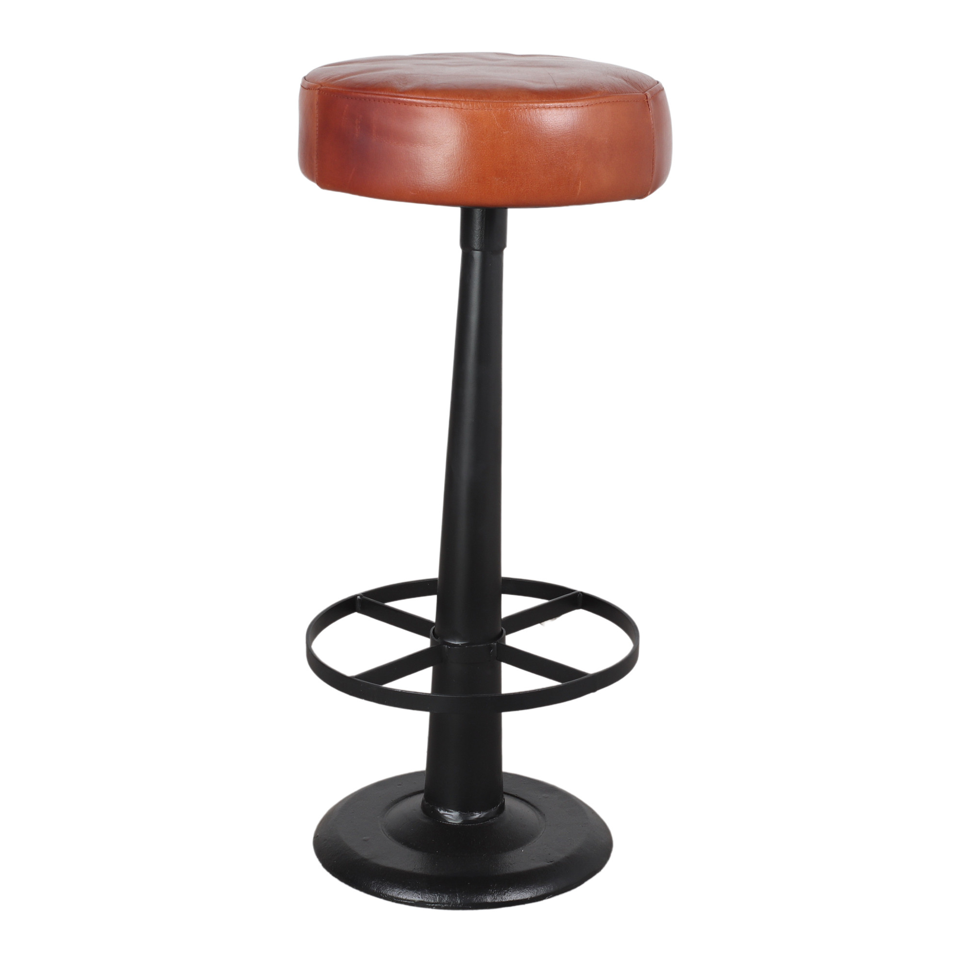Tabouret haut en métal et en cuir avec un style industriel vintage - modèle 072 - marron