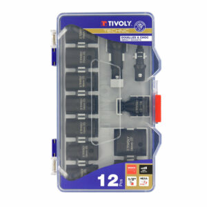 Tivoly   12 pièces- 9 Douilles à choc Ø 8 à 24mm + 2 adaptateurs + 1 rallonge -IMPACT